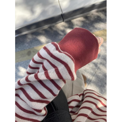 高級感紅色條紋毛衣女2025早秋新款休閒秋冬內搭針織打底衫上衣潮