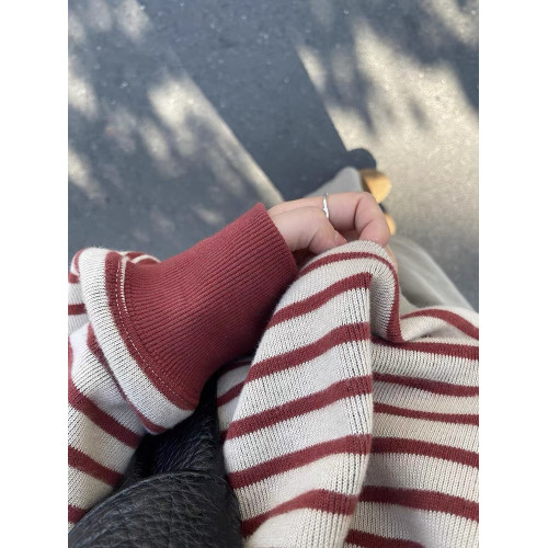 高級感紅色條紋毛衣女2025早秋新款休閒秋冬內搭針織打底衫上衣潮