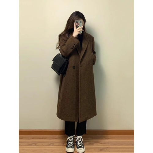 格子毛呢外套女小個子2025新款冬季高級感赫本風西裝正肩呢子大衣