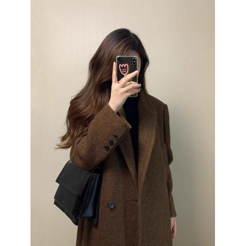 格子毛呢外套女小個子2025新款冬季高級感赫本風西裝正肩呢子大衣