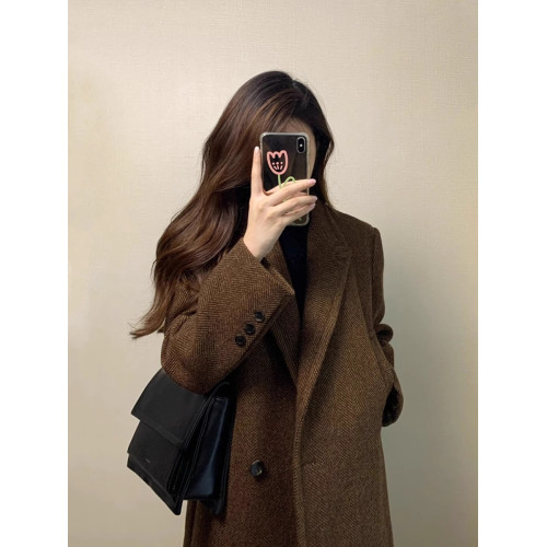 格子毛呢外套女小個子2025新款冬季高級感赫本風西裝正肩呢子大衣