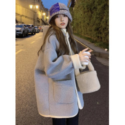 大碼女裝2025冬季新款胖mm韓版寬松顯瘦連帽加厚仿羊羔毛棉衣外套