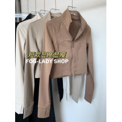 【春秋】顯高顯瘦-美式立領長袖拉鍊運動外套跑步防風衣短款修身