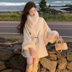 高級感超好看今年流行鬭篷式毛呢外套雙面呢子大衣女春冬2025新款