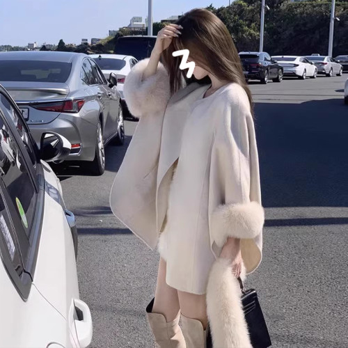 高級感超好看今年流行鬭篷式毛呢外套雙面呢子大衣女春冬2025新款