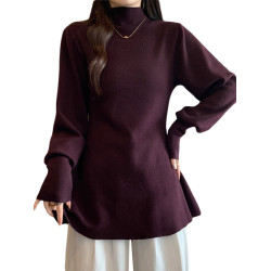 大碼胖MM氣質半高領長袖毛衣女秋冬外穿顯瘦中長款針織衫純色上衣