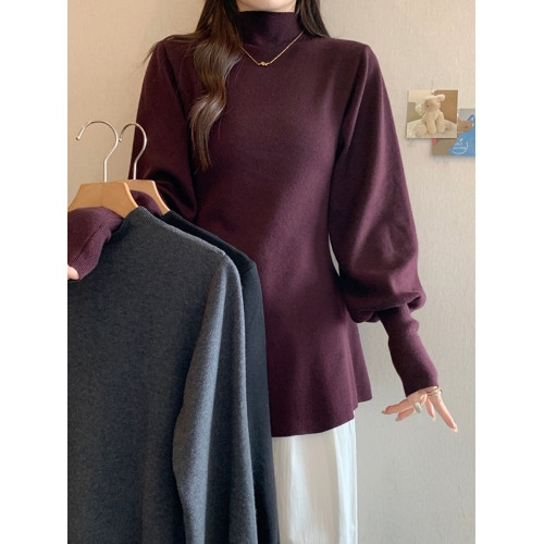 大碼胖MM氣質半高領長袖毛衣女秋冬外穿顯瘦中長款針織衫純色上衣