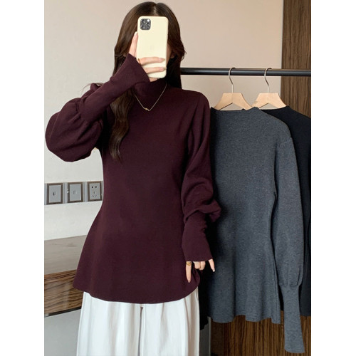 大碼胖MM氣質半高領長袖毛衣女秋冬外穿顯瘦中長款針織衫純色上衣