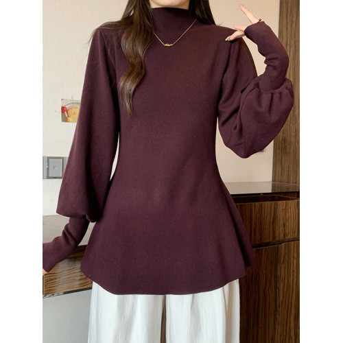 大碼胖MM氣質半高領長袖毛衣女秋冬外穿顯瘦中長款針織衫純色上衣