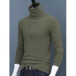 純色高領長袖打底衫男士2024秋冬新款修身秋款秋衣t恤簡約上衣