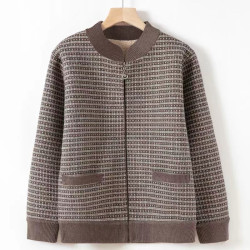 新款媽媽秋冬裝加絨上衣中年婦女拉鍊開衫中老年休閒洋氣春季外套