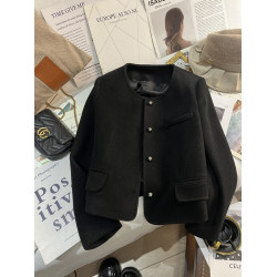 毛呢法式小香風西裝外套女黑色短款2025秋冬季新款高級感氣質百搭