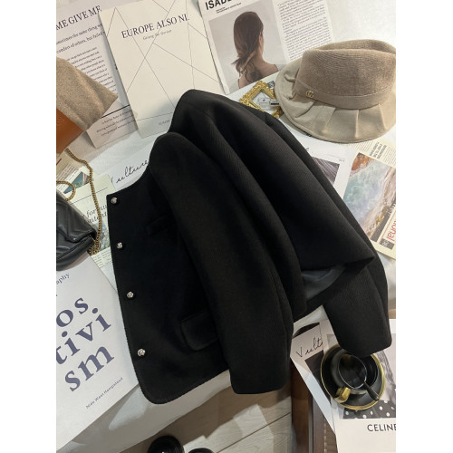 毛呢法式小香風西裝外套女黑色短款2025秋冬季新款高級感氣質百搭