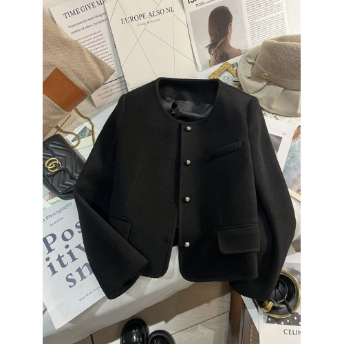 毛呢法式小香風西裝外套女黑色短款2025秋冬季新款高級感氣質百搭