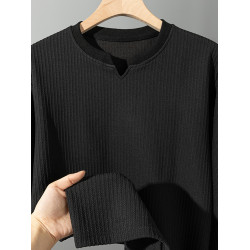 輕盈泡泡紗！痞帥V領長袖T恤男女春秋季高級感男裝衛衣內搭打底衫