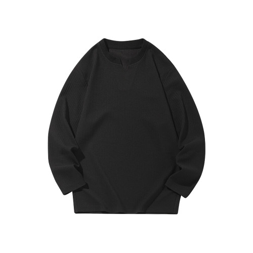 輕盈泡泡紗！痞帥V領長袖T恤男女春秋季高級感男裝衛衣內搭打底衫