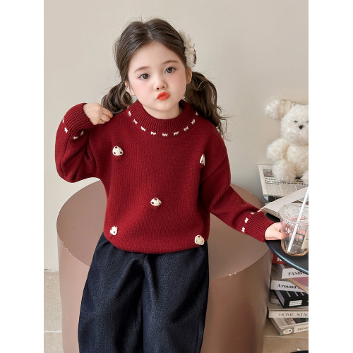 女童毛衣2025新款秋冬裝兒童洋氣針織衫蘑菇保暖上衣打底衫潮