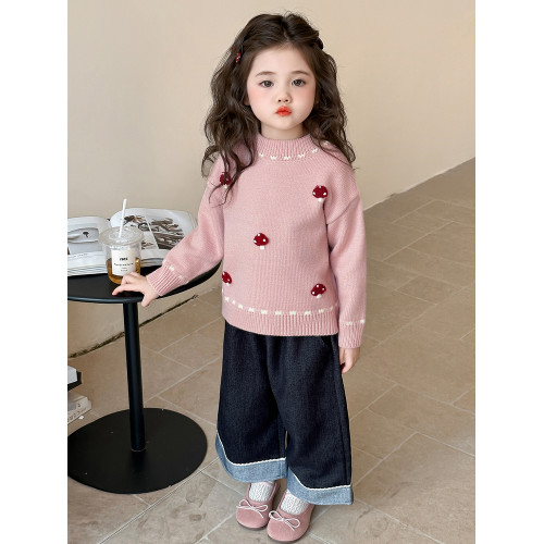 女童毛衣2025新款秋冬裝兒童洋氣針織衫蘑菇保暖上衣打底衫潮