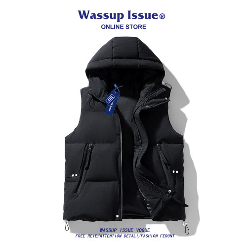 WASSUP ISSUE美式潮流加厚坎肩馬甲男款冬季連帽保暖羽絨服背心男 WASSUP ISSUE美式潮流加厚坎肩馬甲男款冬季連帽保暖羽絨服背心男