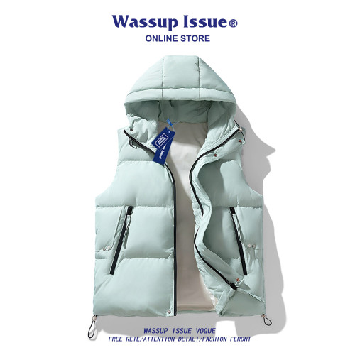 WASSUP ISSUE美式潮流加厚坎肩馬甲男款冬季連帽保暖羽絨服背心男 WASSUP ISSUE美式潮流加厚坎肩馬甲男款冬季連帽保暖羽絨服背心男