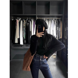 黑色高領鬭篷毛衣女秋冬加厚不規則高級感超好看寬松慵懶套頭上衣