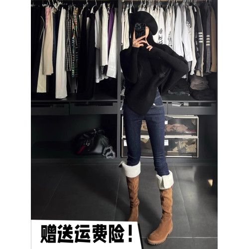 黑色高領鬭篷毛衣女秋冬加厚不規則高級感超好看寬松慵懶套頭上衣