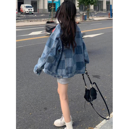 網紅炸街格子牛仔外套女春秋新款韓版設計感寬松炫酷顯瘦夾克上衣 網紅炸街格子牛仔外套女春秋新款韓版設計感寬松炫酷顯瘦夾克上衣