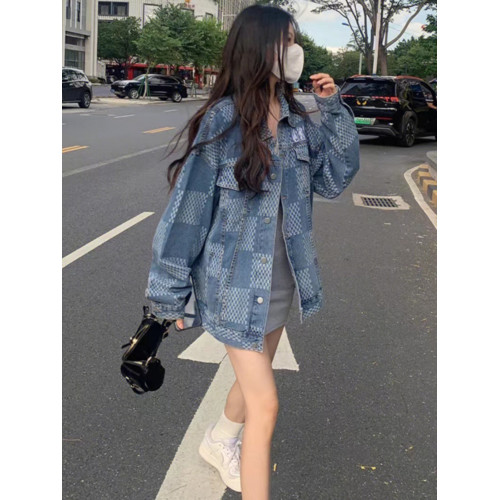 網紅炸街格子牛仔外套女春秋新款韓版設計感寬松炫酷顯瘦夾克上衣 網紅炸街格子牛仔外套女春秋新款韓版設計感寬松炫酷顯瘦夾克上衣