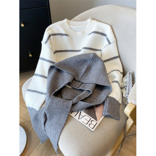 專櫃撤迴大牌剪標女裝條紋毛衣兩件套女秋冬學院風披肩針織衫上衣