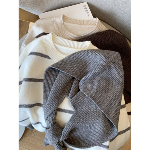 專櫃撤迴大牌剪標女裝條紋毛衣兩件套女秋冬學院風披肩針織衫上衣