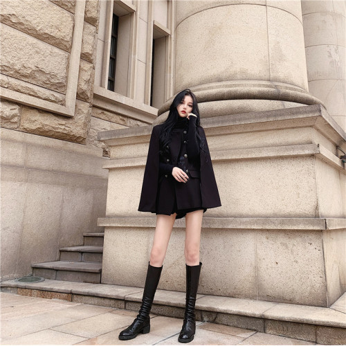 黑色毛呢外套女2023韓版流行加厚娃娃領a字鬭篷赫本小個子呢大衣 黑色毛呢外套女2023韓版流行加厚娃娃領a字鬭篷赫本小個子呢大衣