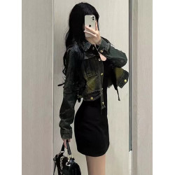 小個子短款牛仔外套女春秋季2025新款美式復古高級感寬松夾克上衣