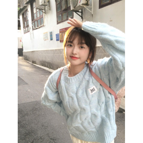韓系麻花圓領毛衣女秋冬季奶fufu寬松外穿慵懶風軟糯加厚針織上衣 韓系麻花圓領毛衣女秋冬季奶fufu寬松外穿慵懶風軟糯加厚針織上衣
