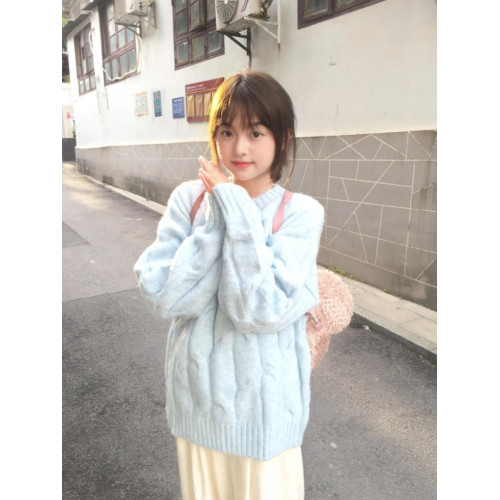 韓系麻花圓領毛衣女秋冬季奶fufu寬松外穿慵懶風軟糯加厚針織上衣 韓系麻花圓領毛衣女秋冬季奶fufu寬松外穿慵懶風軟糯加厚針織上衣