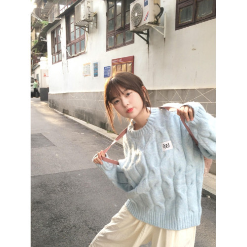 韓系麻花圓領毛衣女秋冬季奶fufu寬松外穿慵懶風軟糯加厚針織上衣 韓系麻花圓領毛衣女秋冬季奶fufu寬松外穿慵懶風軟糯加厚針織上衣