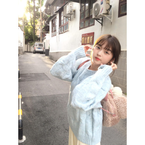 韓系麻花圓領毛衣女秋冬季奶fufu寬松外穿慵懶風軟糯加厚針織上衣 韓系麻花圓領毛衣女秋冬季奶fufu寬松外穿慵懶風軟糯加厚針織上衣