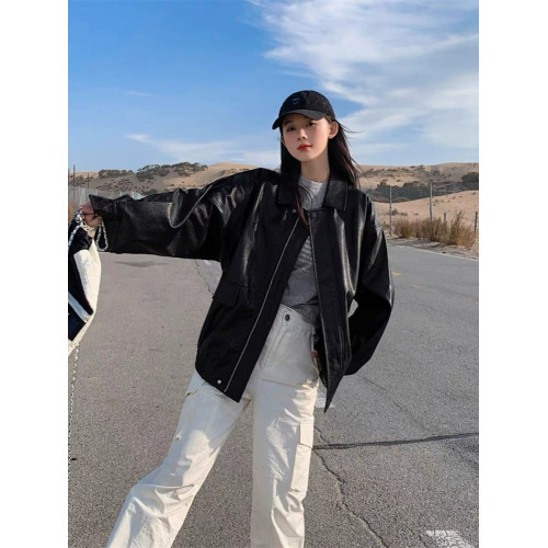 皮衣外套女短款2025秋季新款港風黑色pu小個子美式復古機車服夾克 皮衣外套女短款2025秋季新款港風黑色pu小個子美式復古機車服夾克