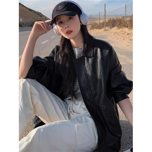 皮衣外套女短款2025秋季新款港風黑色pu小個子美式復古機車服夾克 皮衣外套女短款2025秋季新款港風黑色pu小個子美式復古機車服夾克
