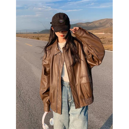 皮衣外套女短款2025秋季新款港風黑色pu小個子美式復古機車服夾克 皮衣外套女短款2025秋季新款港風黑色pu小個子美式復古機車服夾克