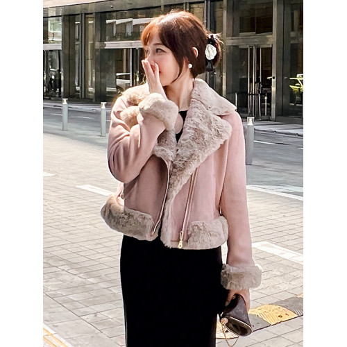 2022秋冬款女裝日系百搭復古機車麂皮絨短外套棉衣小個子上衣女士 2022秋冬款女裝日系百搭復古機車麂皮絨短外套棉衣小個子上衣女士