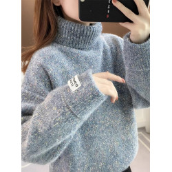 2025年新款爆女士慵懶風雪尼爾高領毛衣女秋冬套頭加厚寬松打底衫