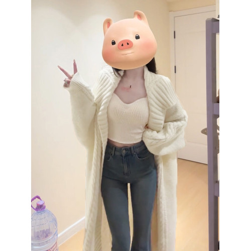 白色長款毛衣外套女春秋2025新款慵懶高級感秋冬季針織衫開衫上衣