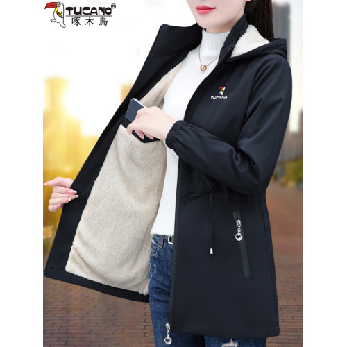 啄木鳥加絨外套女中長款2025年秋冬新款中年媽媽加厚保暖風衣夾克 啄木鳥加絨外套女中長款2025年秋冬新款中年媽媽加厚保暖風衣夾克