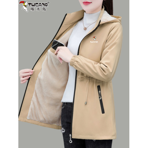 啄木鳥加絨外套女中長款2025年秋冬新款中年媽媽加厚保暖風衣夾克 啄木鳥加絨外套女中長款2025年秋冬新款中年媽媽加厚保暖風衣夾克