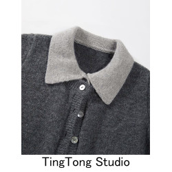 學院風POLO領假兩件毛衣外套女秋冬新款復古氣質減齡短款針織開衫