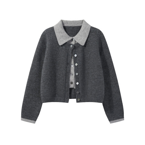 學院風POLO領假兩件毛衣外套女秋冬新款復古氣質減齡短款針織開衫 學院風POLO領假兩件毛衣外套女秋冬新款復古氣質減齡短款針織開衫