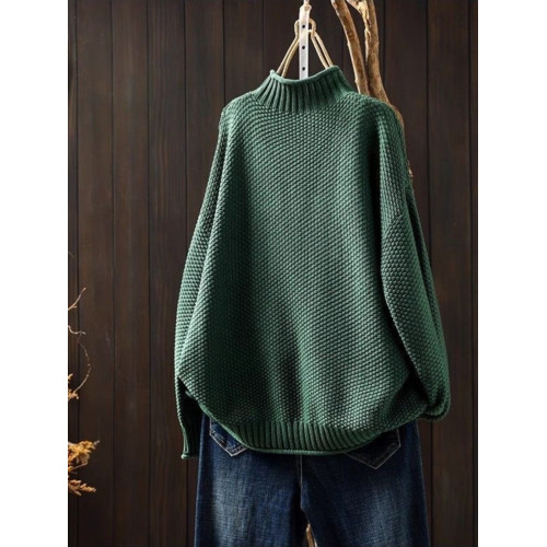 專櫃撤迴秋冬半高領復古文藝毛衣女寬松遮肉休閒百搭套頭針織線衣