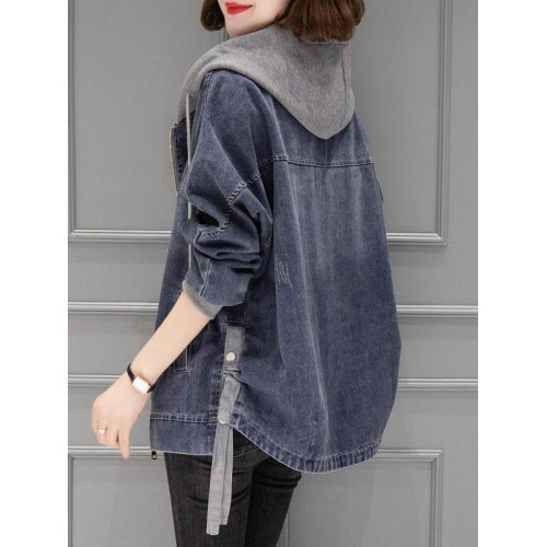 連帽牛仔外套女2025新款秋冬韓版寬松大碼休閒拼接棒球服外搭上衣 連帽牛仔外套女2025新款秋冬韓版寬松大碼休閒拼接棒球服外搭上衣