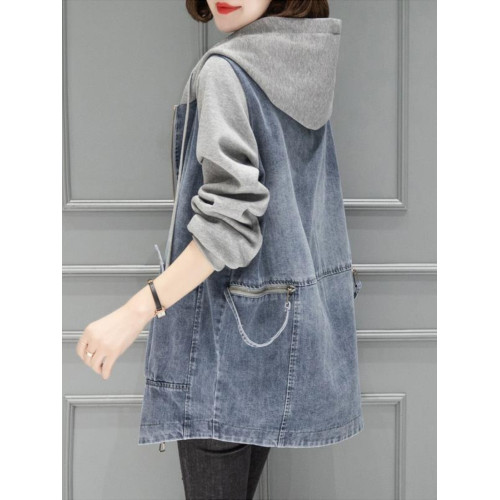 連帽牛仔外套女2025新款秋冬韓版寬松大碼休閒拼接棒球服外搭上衣 連帽牛仔外套女2025新款秋冬韓版寬松大碼休閒拼接棒球服外搭上衣