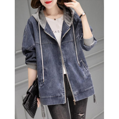 連帽牛仔外套女2025新款秋冬韓版寬松大碼休閒拼接棒球服外搭上衣 連帽牛仔外套女2025新款秋冬韓版寬松大碼休閒拼接棒球服外搭上衣